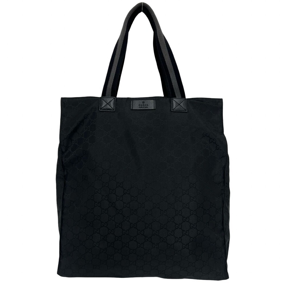 GUCCI GG Nylon Embossed Logo Leather Tote Bag Handbag Semi-Shoulder Black 87219